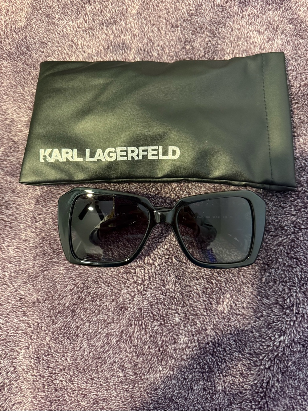 Karl Lagerfeld Black Sunglasses with Gold Grid Accent